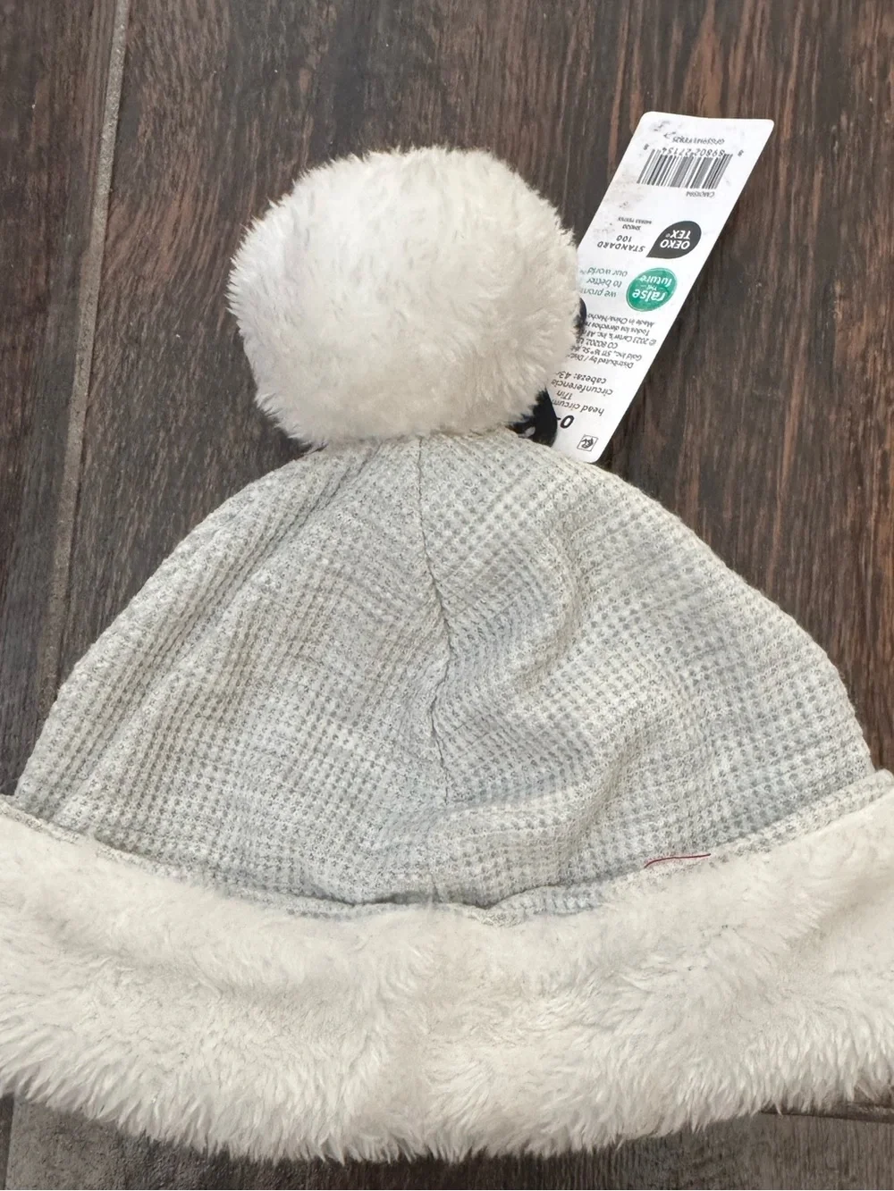 Carter’s Child of Mine Baby Gray Knit Faux Fur Pom Pom Hat 0-18M NWT